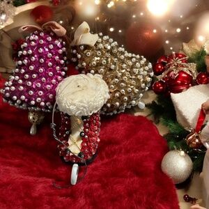 Vintage Beaded Ornaments. 2 Christmas Bells 1 Ice Skate Ornaments